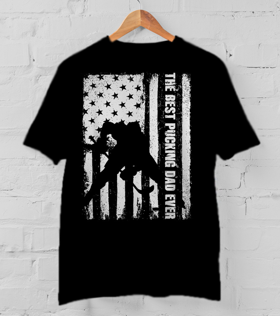 The Best Pucking Dad Ever Flag Hockey Silhouette Stars Stripes T-Shirt
