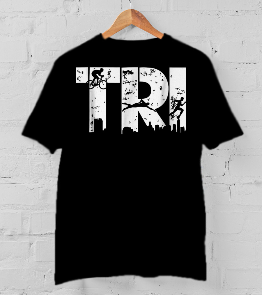 Triathlon Endurance Sports Triathlete Cycling Swimming Running Skyline T-Shirt