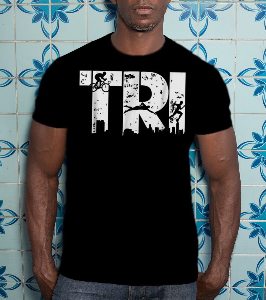 Triathlon Endurance Sports Triathlete Cycling Swimming Running Skyline T-Shirt