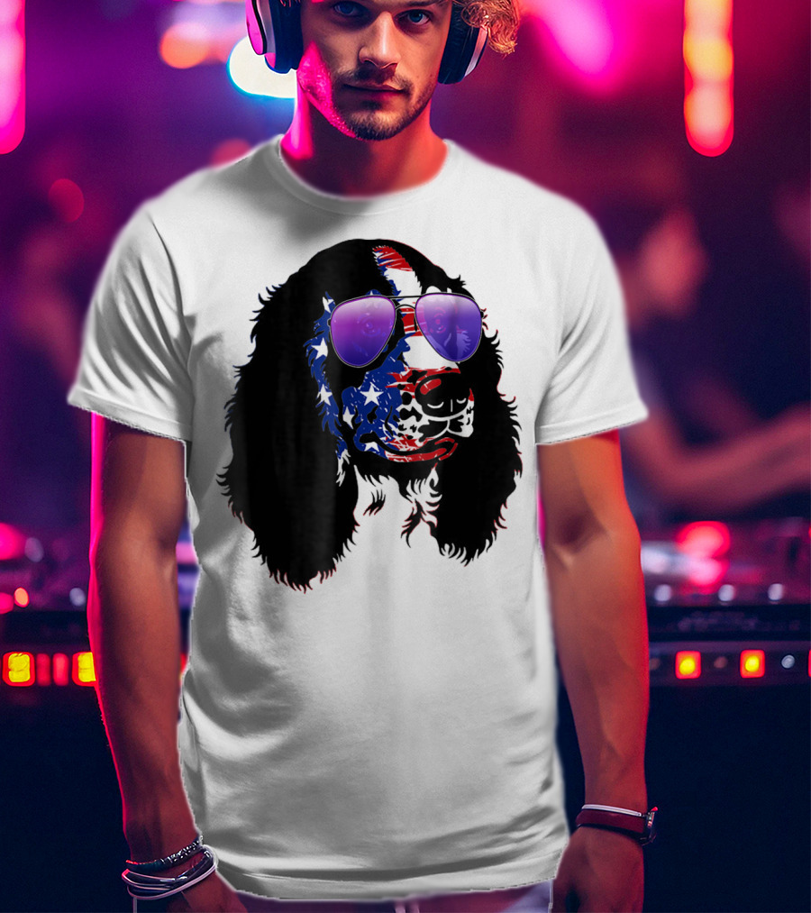 US Flag English Springer Spaniel With Sunglasses T-Shirt