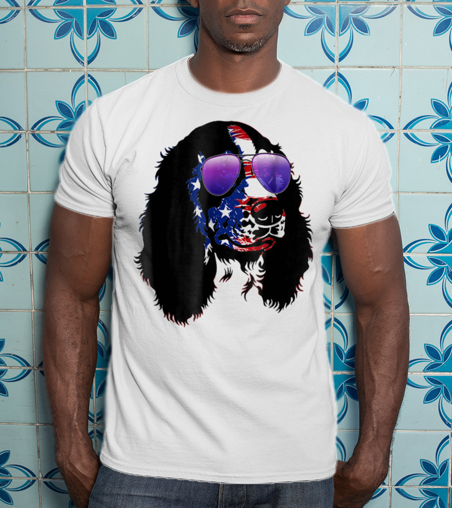 US Flag English Springer Spaniel With Sunglasses T-Shirt
