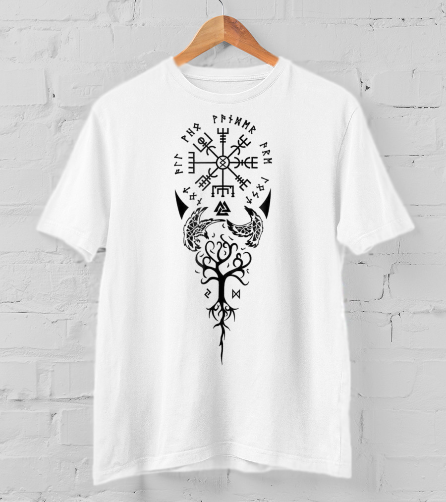 Viking Vegvisir Runes Not All Who Wander Are Lost Norse Symbol Tree Of Life T-Shirt