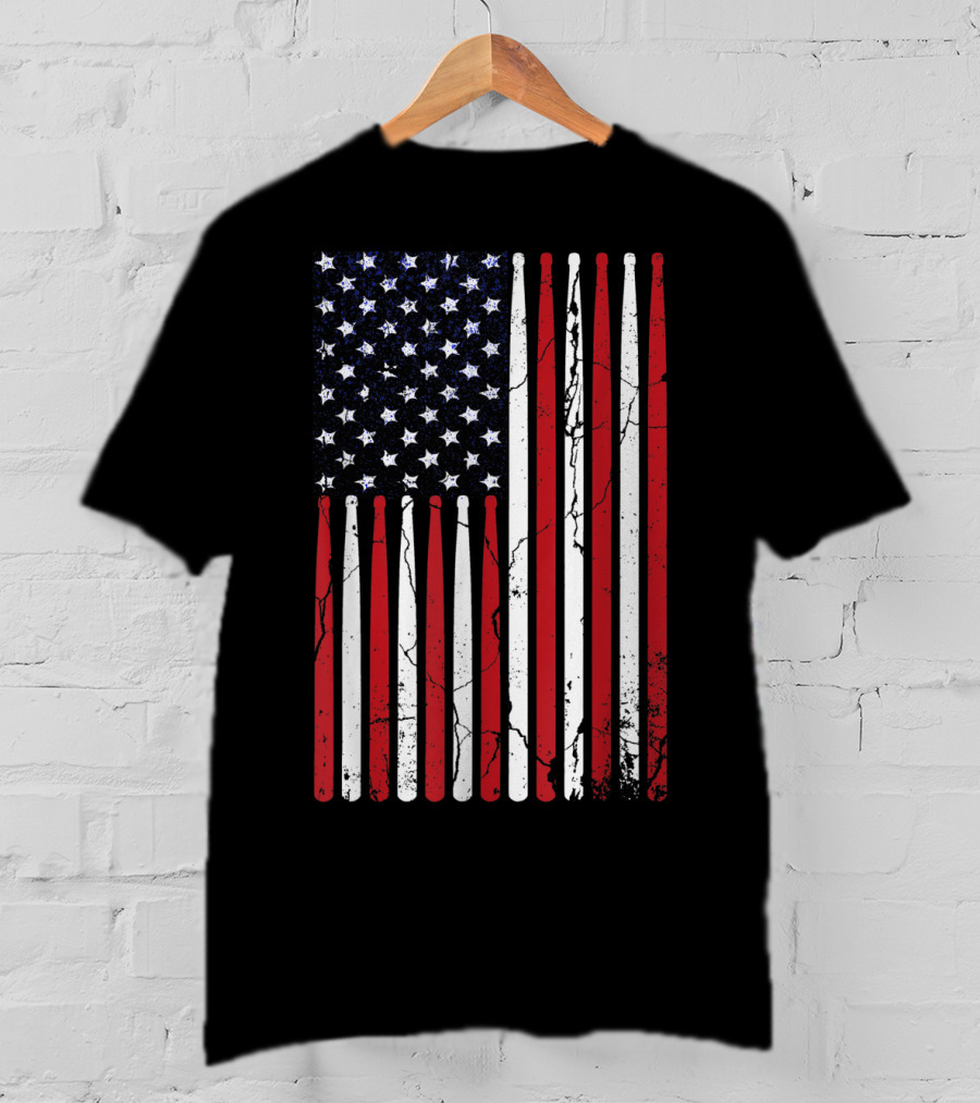 Vintage American Flag Drumsticks Drummer Player T-Shirt