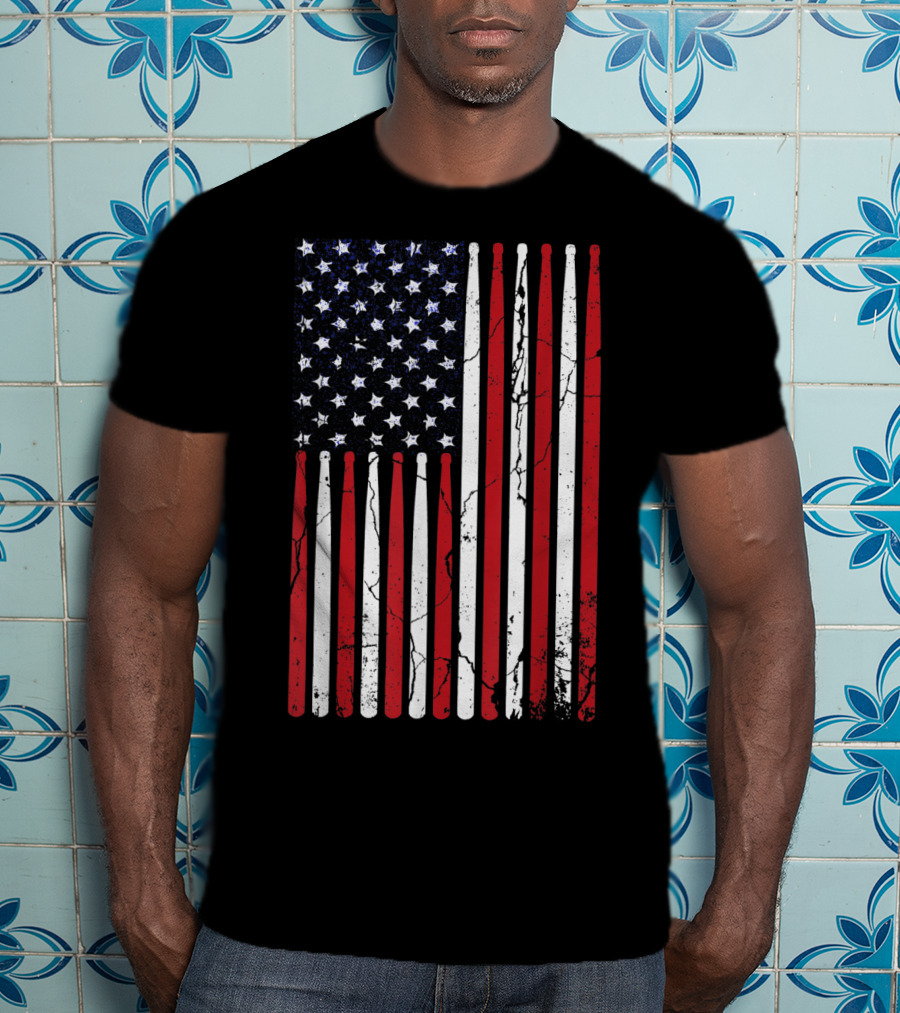 Vintage American Flag Drumsticks Drummer Player T-Shirt