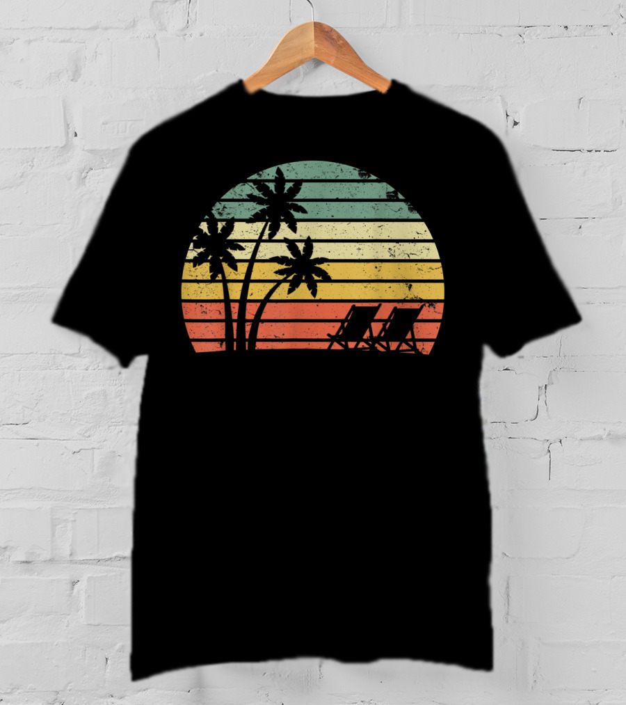 Retro Sunset Palm Trees With Beach Chair T-Shirt