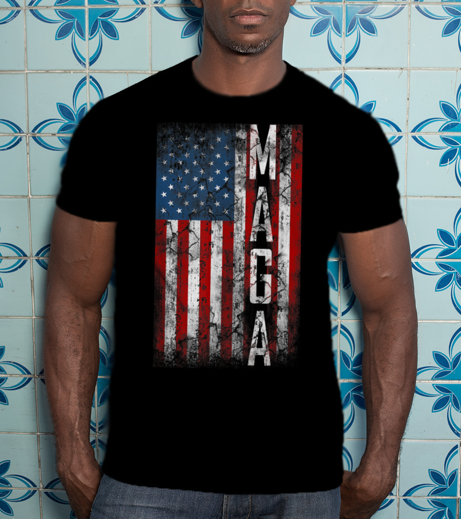 Vintage Grunge MAGA American Flag Distressed Patriotic T-Shirt