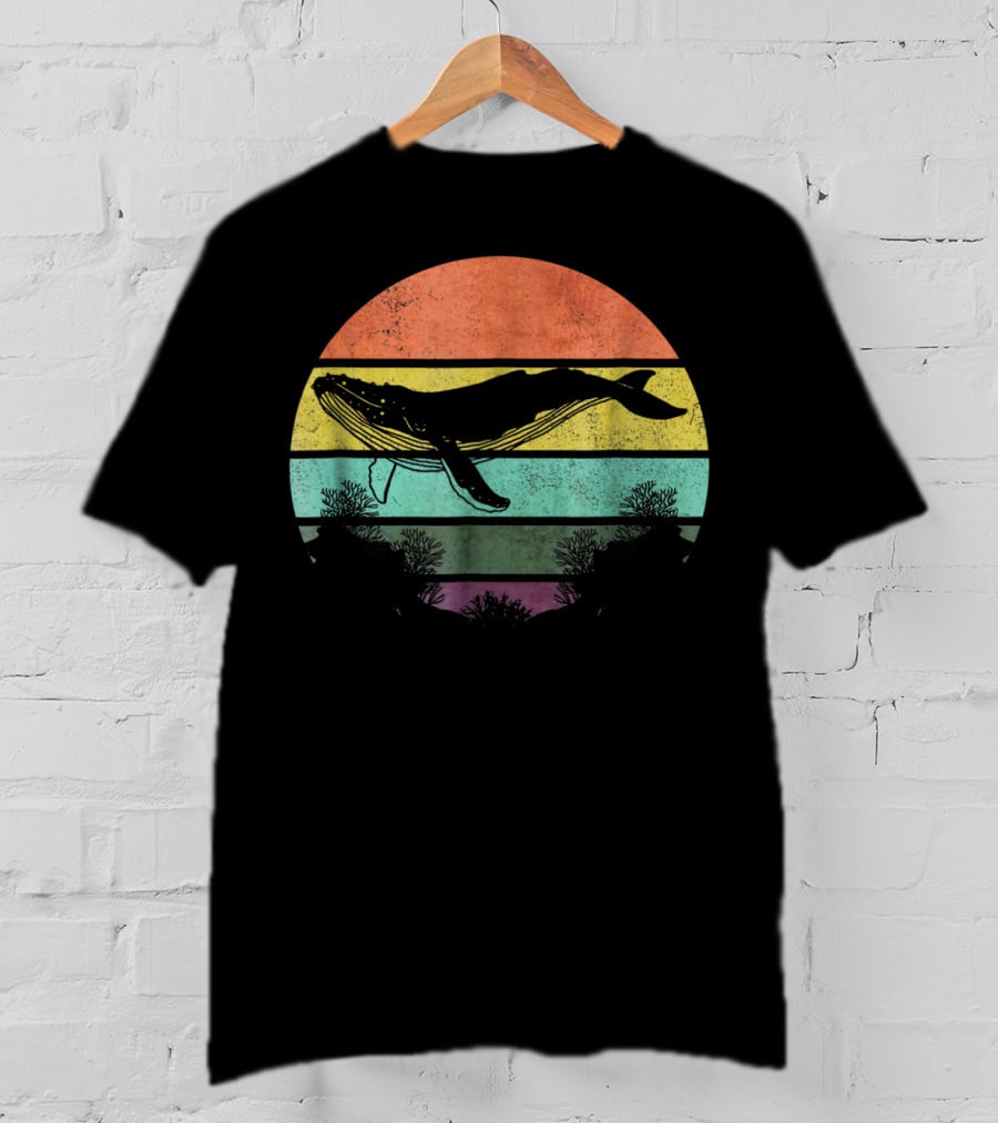 Vintage Humpback Whale Sunset Stripes T-Shirt