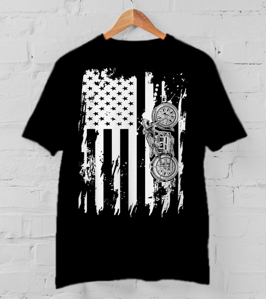 Vintage Motorcycle American Flag T-Shirt