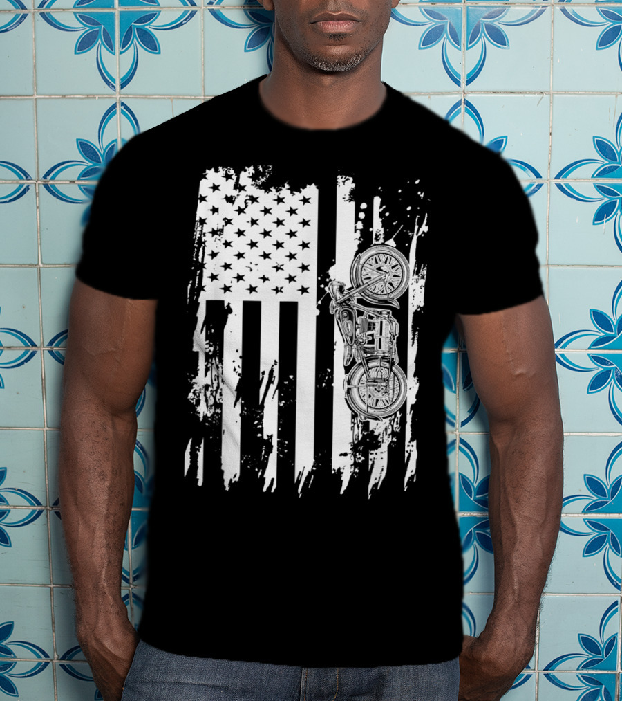 Vintage Motorcycle American Flag T-Shirt