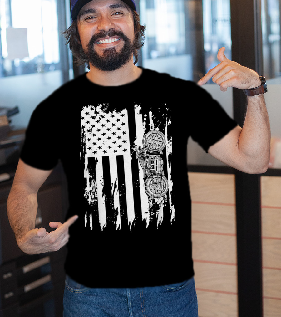 Vintage Motorcycle American Flag T-Shirt