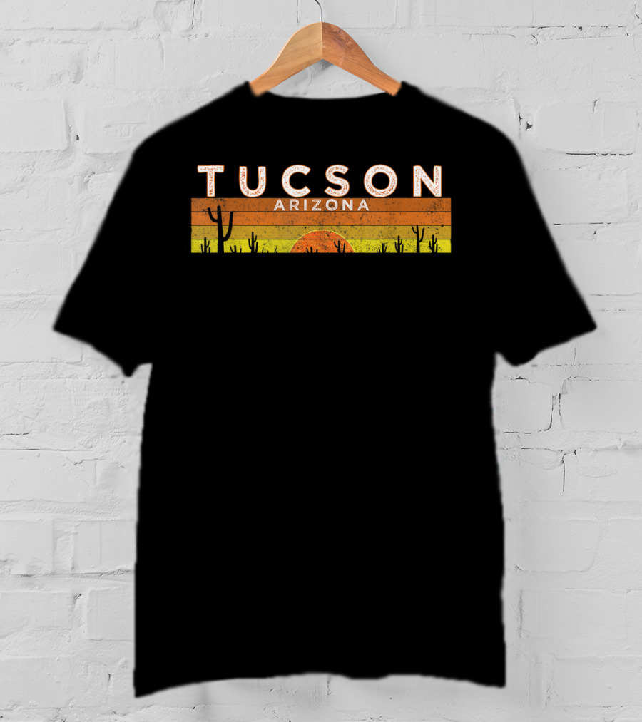 Tucson Arizona Desert Sunset Cactus Vintage Retro Stripes T-Shirt