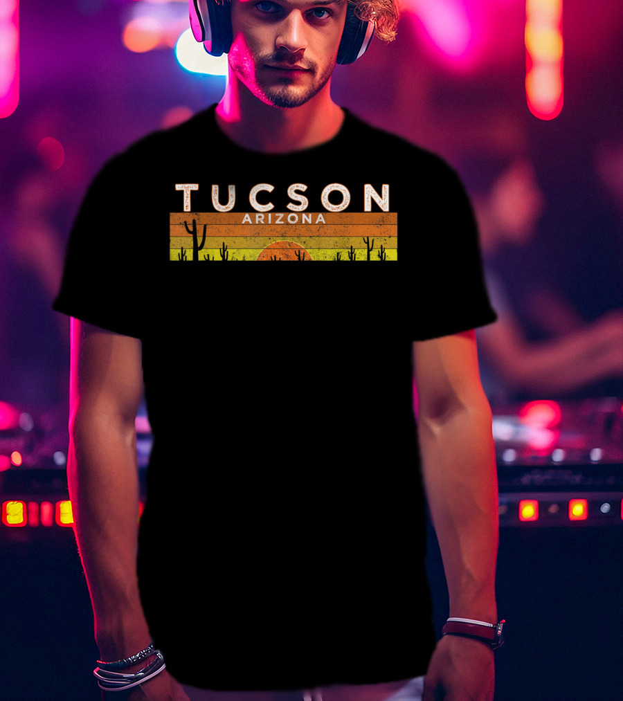 Tucson Arizona Desert Sunset Cactus Vintage Retro Stripes T-Shirt