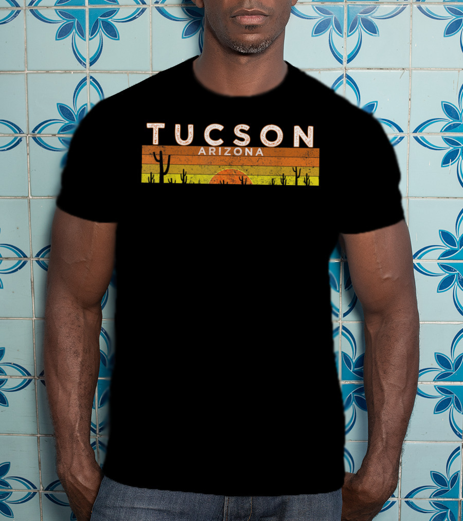 Tucson Arizona Desert Sunset Cactus Vintage Retro Stripes T-Shirt