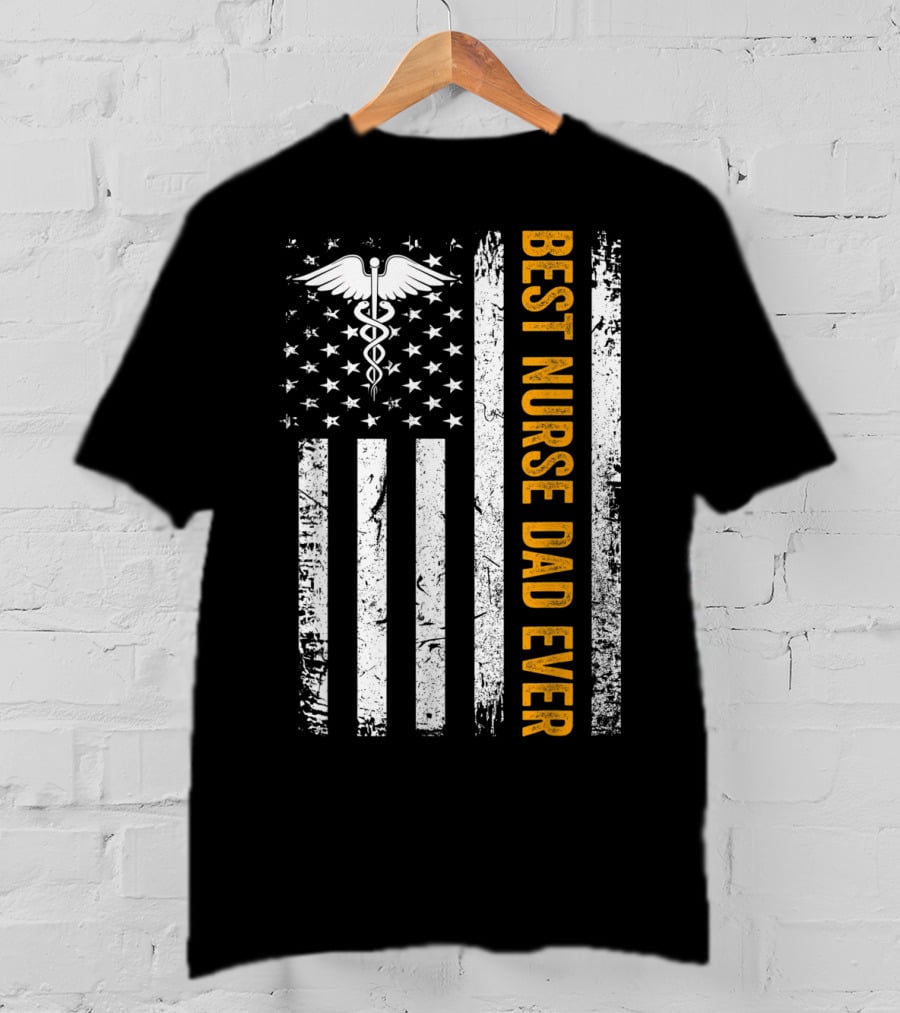 Vintage USA Best Nurse Dad Ever American Flag T-Shirt