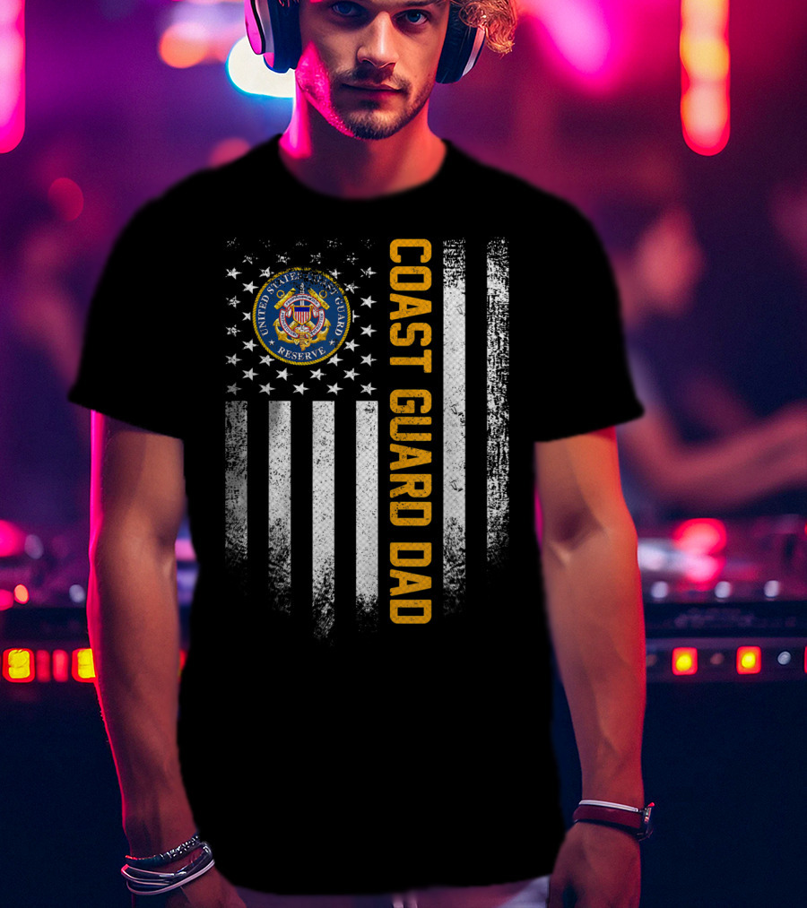 United States Coast Guard Reserve Proud Dad American Flag Vintage USA T-Shirt