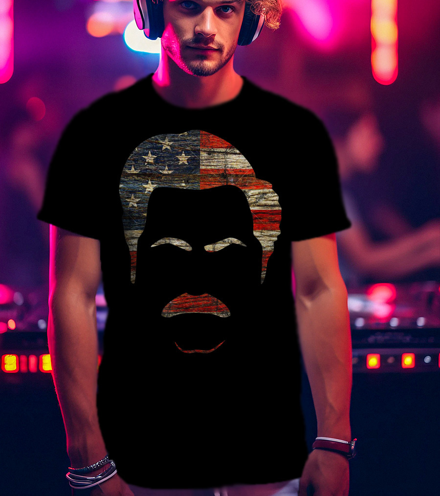 Vintage Wooden American Flag Face T-Shirt