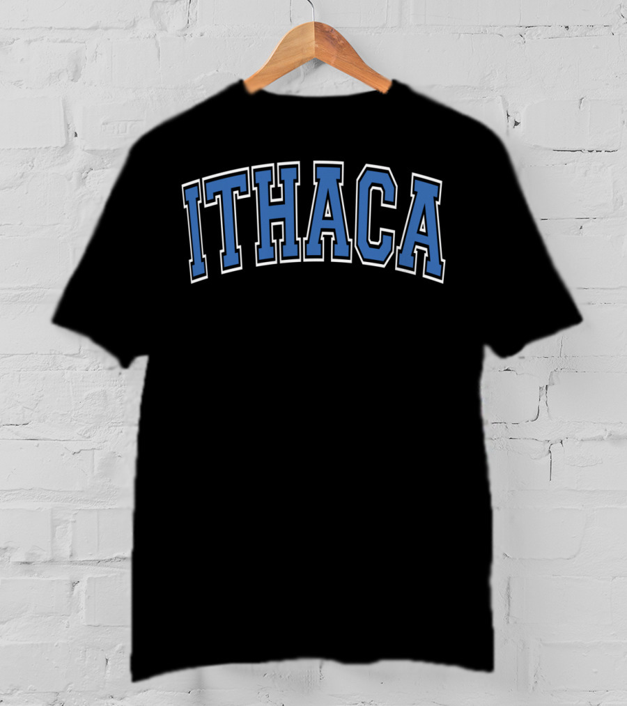 Ithaca Blue Varsity College Style Arch Text T-Shirt