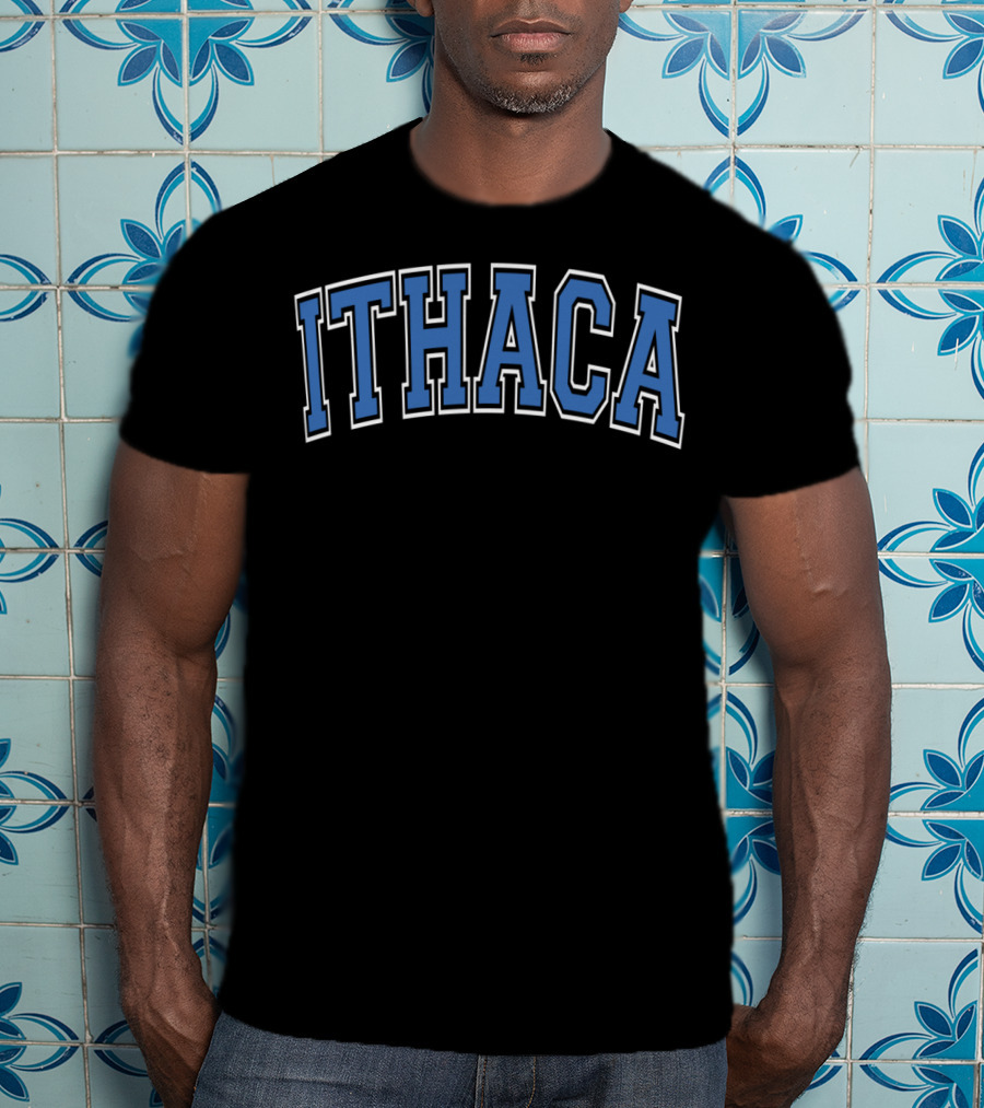 Ithaca Blue Varsity College Style Arch Text T-Shirt