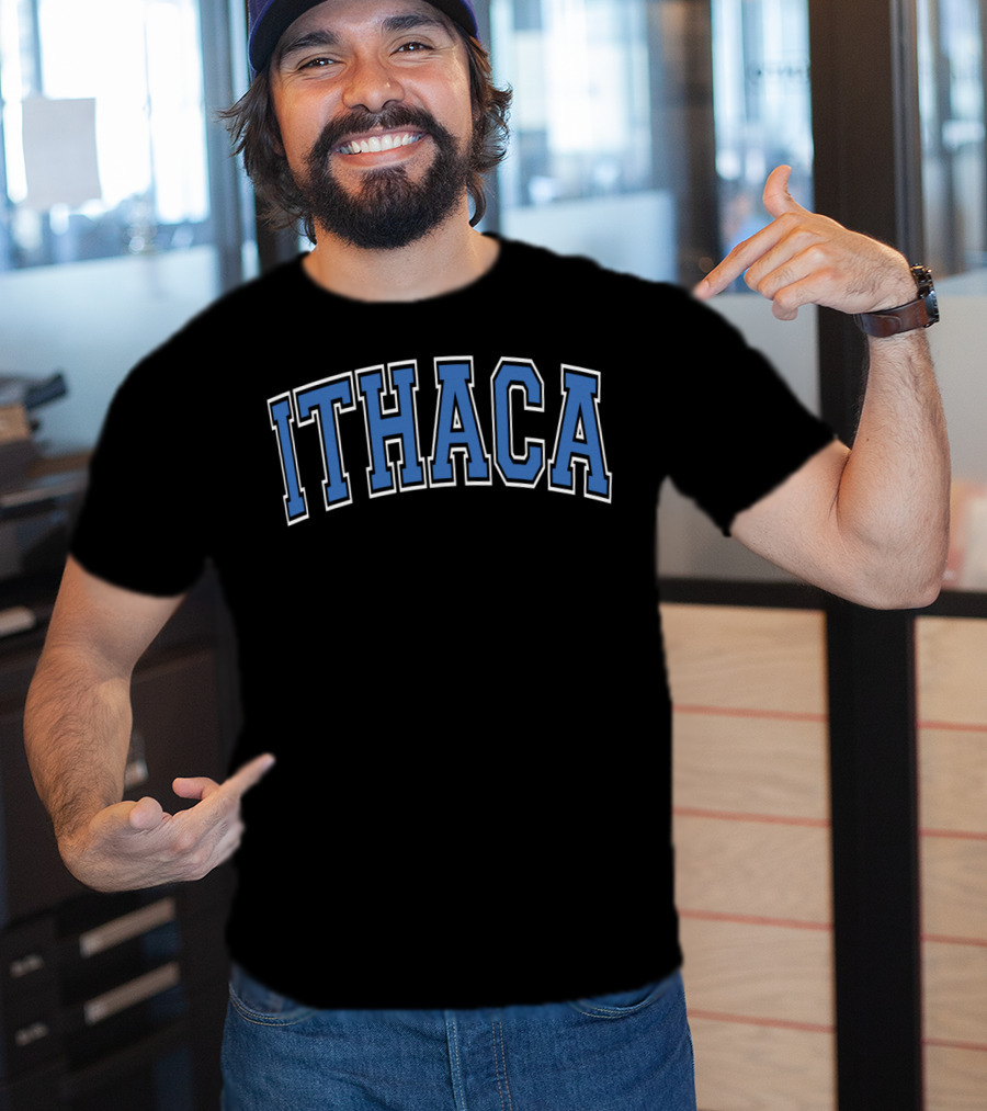 Ithaca Blue Varsity College Style Arch Text T-Shirt