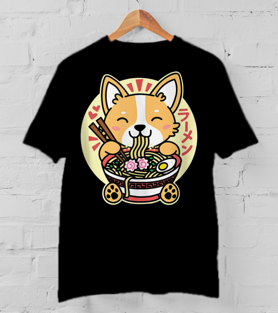 Kawaii Corgi Ramen Cute Anime Dog Japanese Noodles T-Shirt