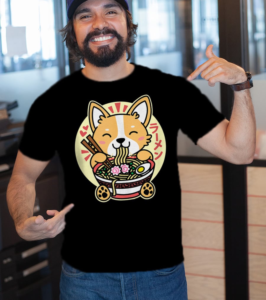 Kawaii Corgi Ramen Cute Anime Dog Japanese Noodles T-Shirt