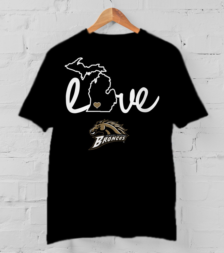 Western Michigan Broncos Love Michigan Map Heart T-Shirt