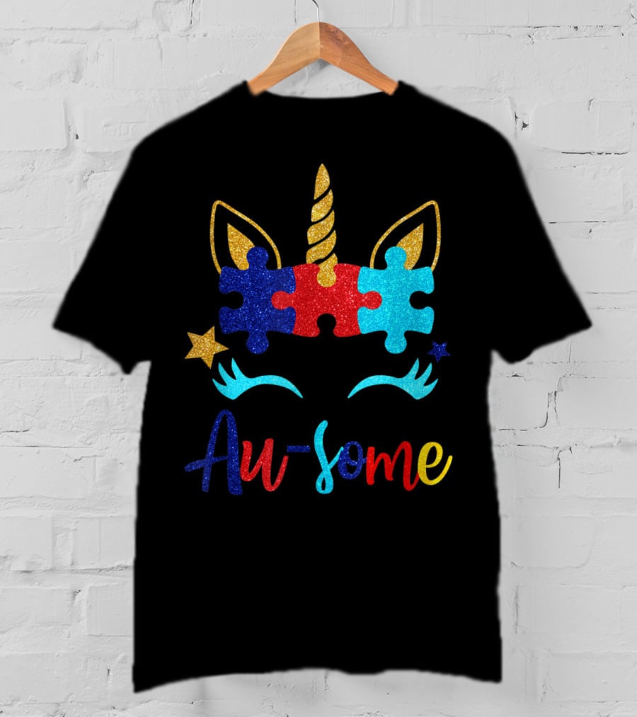 Au Some Unicorn Autism Awareness Puzzle Piece Fun T-Shirt