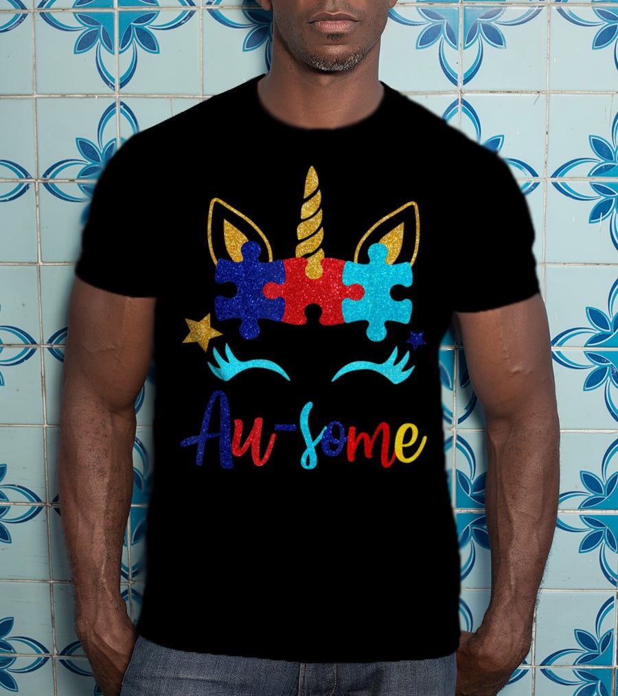 Au Some Unicorn Autism Awareness Puzzle Piece Fun T-Shirt