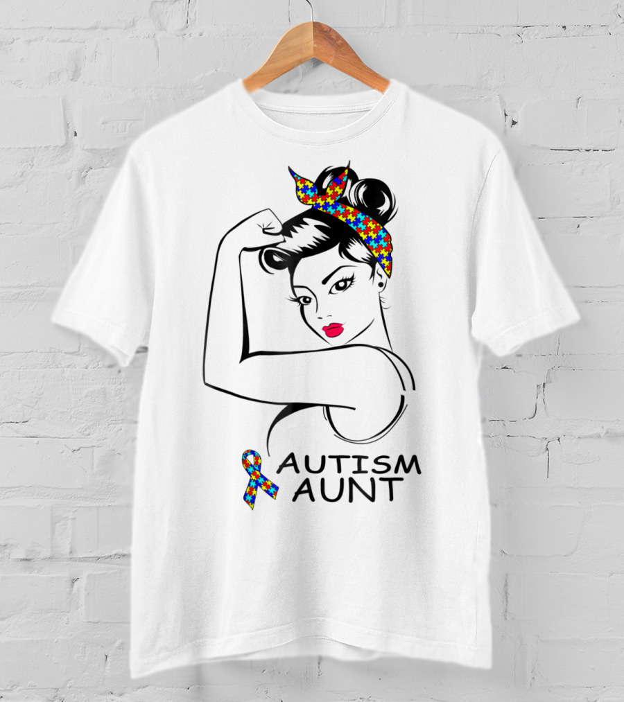 Autism Aunt Strong Awareness Rosie Bandana Puzzle T-Shirt