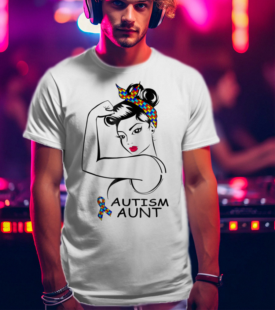 Autism Aunt Strong Awareness Rosie Bandana Puzzle T-Shirt