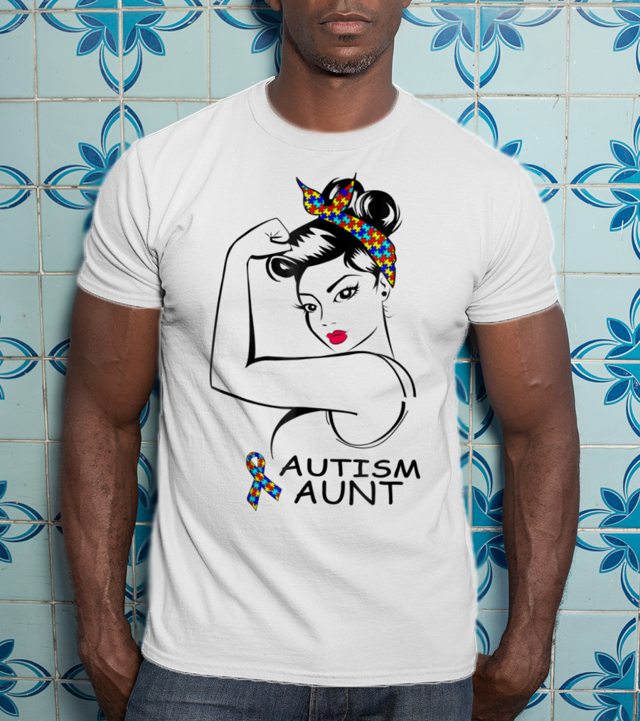 Autism Aunt Strong Awareness Rosie Bandana Puzzle T-Shirt