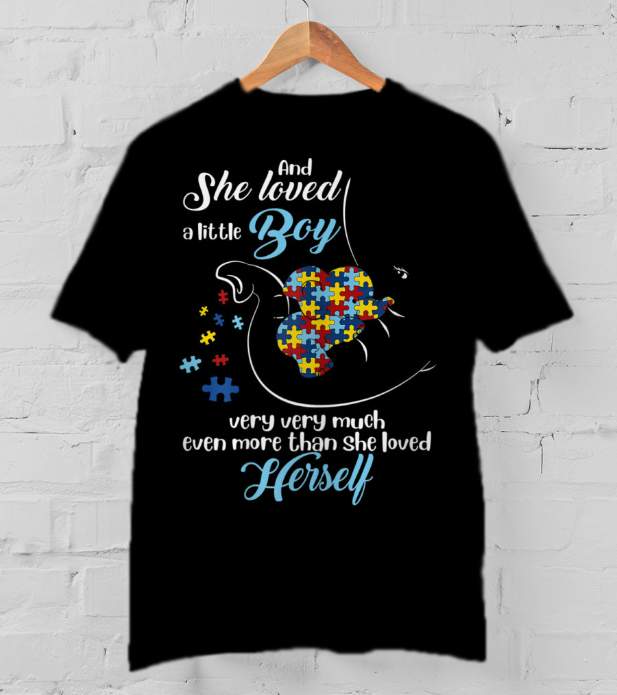 She Loved A Little Boy Very Very Much Autism Awareness Elephant Puzzle Pieces T-Shirt