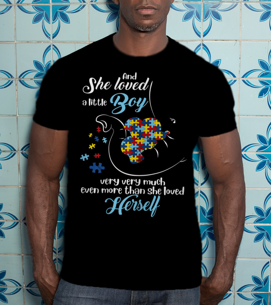 She Loved A Little Boy Very Very Much Autism Awareness Elephant Puzzle Pieces T-Shirt