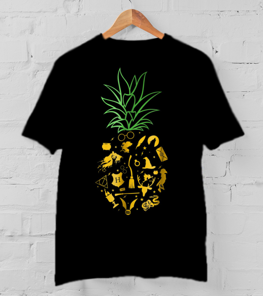 Harry Magical Pineapple Wizarding Symbols And Icons Wand Quidditch Owl Letter T-Shirt