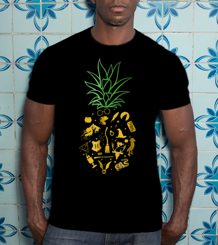 Harry Magical Pineapple Wizarding Symbols And Icons Wand Quidditch Owl Letter T-Shirt