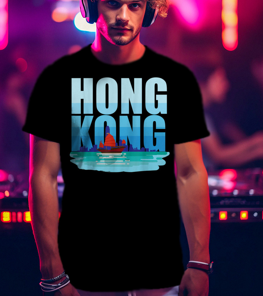 Hong Kong Skyline With Junk Boat HK Lover T-Shirt