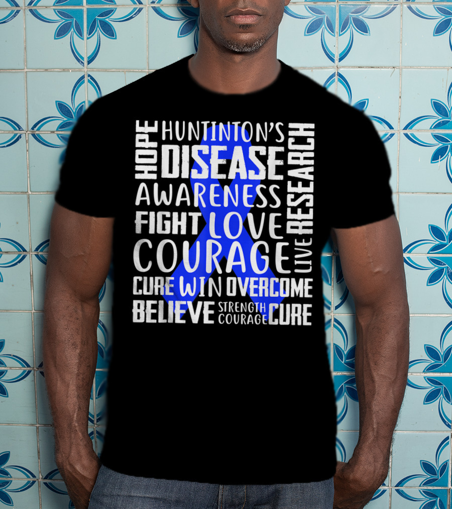 I Wear Blue For Husband Huntington's Disease Awareness Courage Hope Strength Fight Love Cure T-Shirt