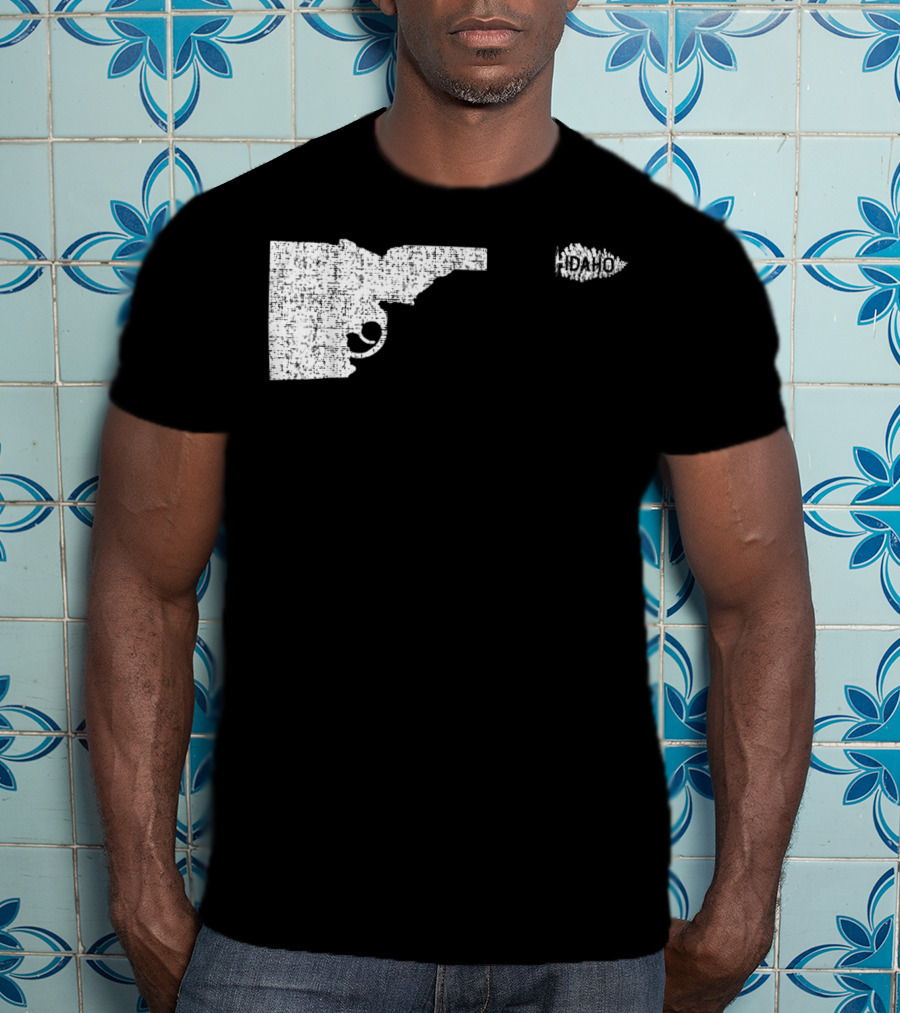 Idaho Gun Silhouette With Pine Tree Texture For Nature Lovers T-Shirt