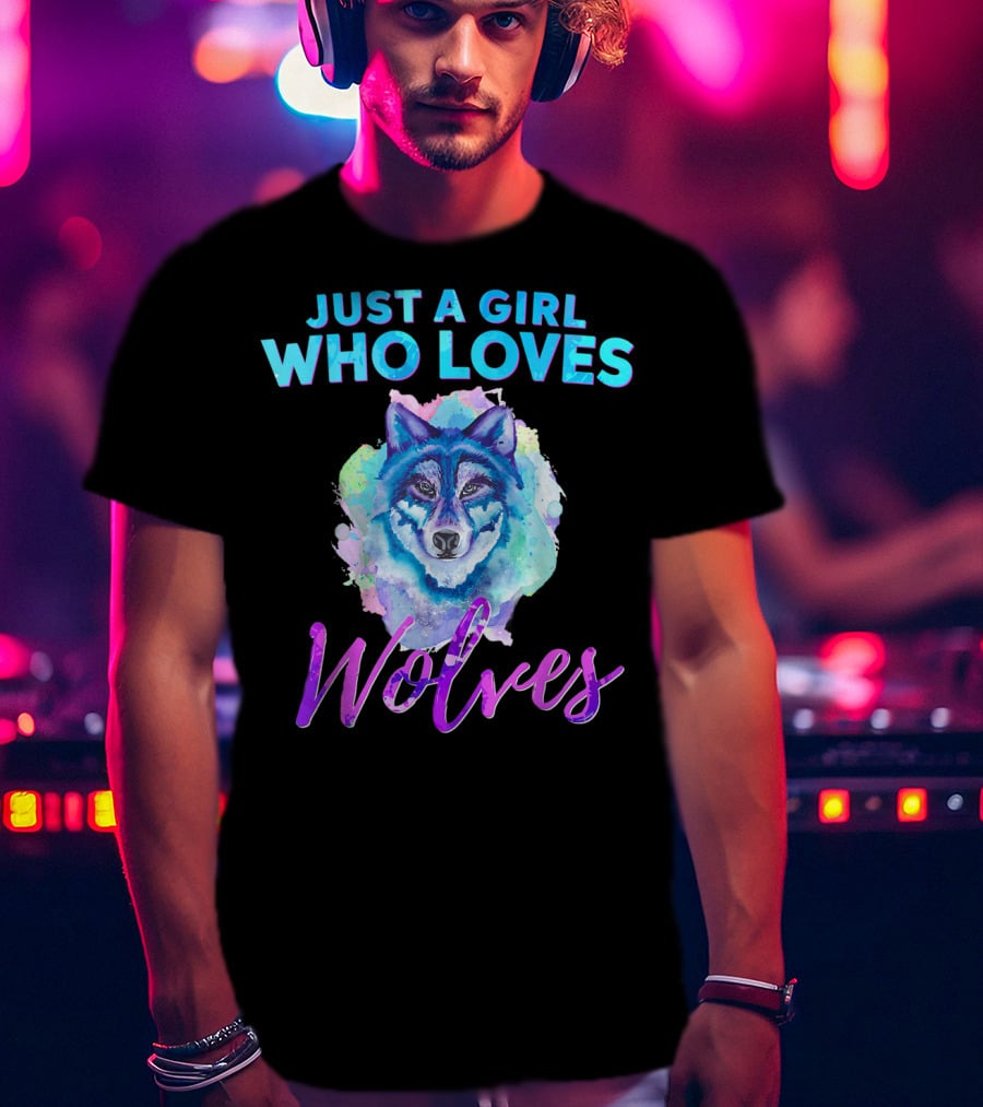 Just A Girl Who Loves Wolves Watercolor Wolf Colorful T-Shirt