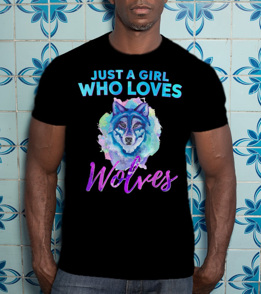 Just A Girl Who Loves Wolves Watercolor Wolf Colorful T-Shirt