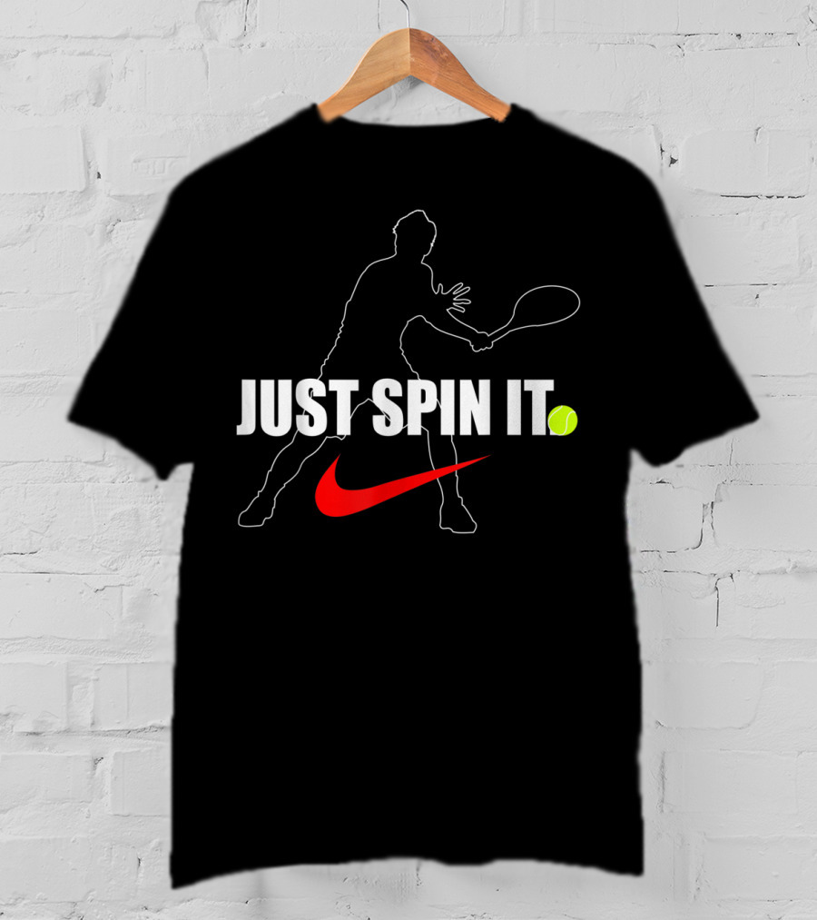 Just Spin It Funny Lawn Tennis Silhouette With Red Swoosh And Tennis Ball T-Shirt