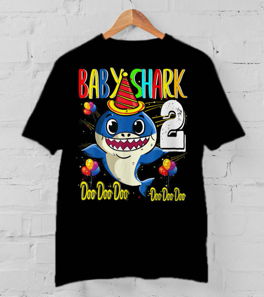Baby Shark 2nd Birthday Doo Doo Doo Party Hat Balloons T-Shirt