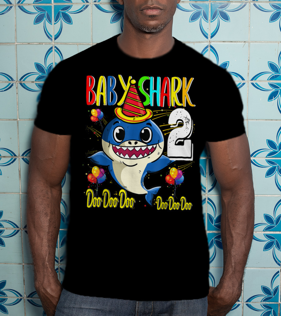 Baby Shark 2nd Birthday Doo Doo Doo Party Hat Balloons T-Shirt