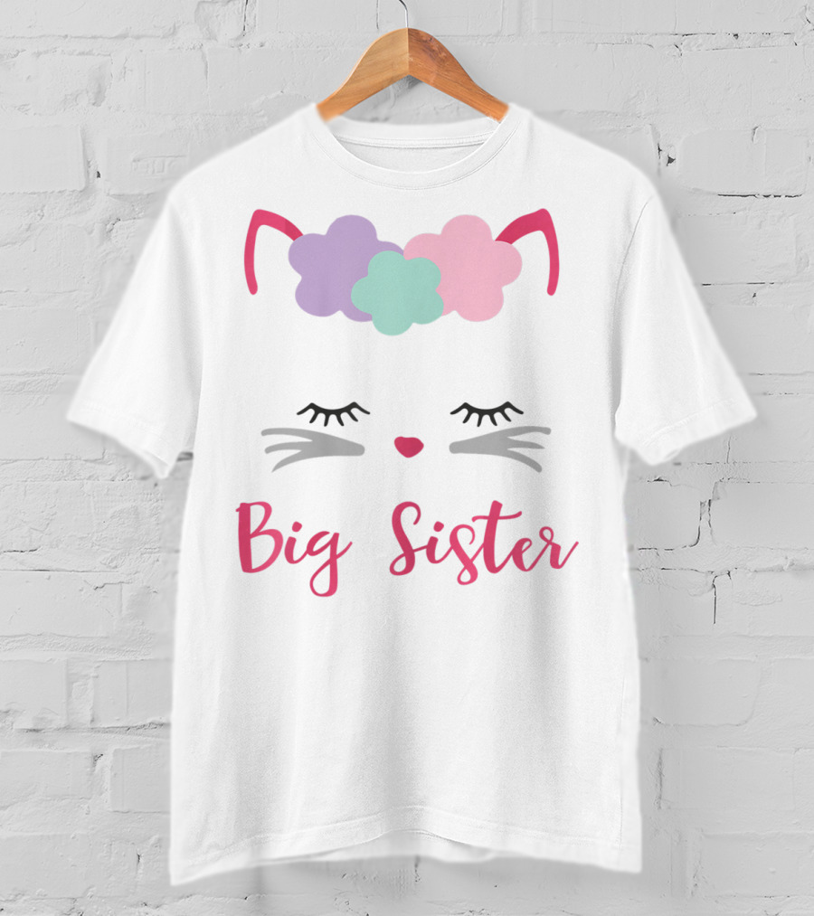 Big Sister Kitty Cat With Floral Headband T-Shirt