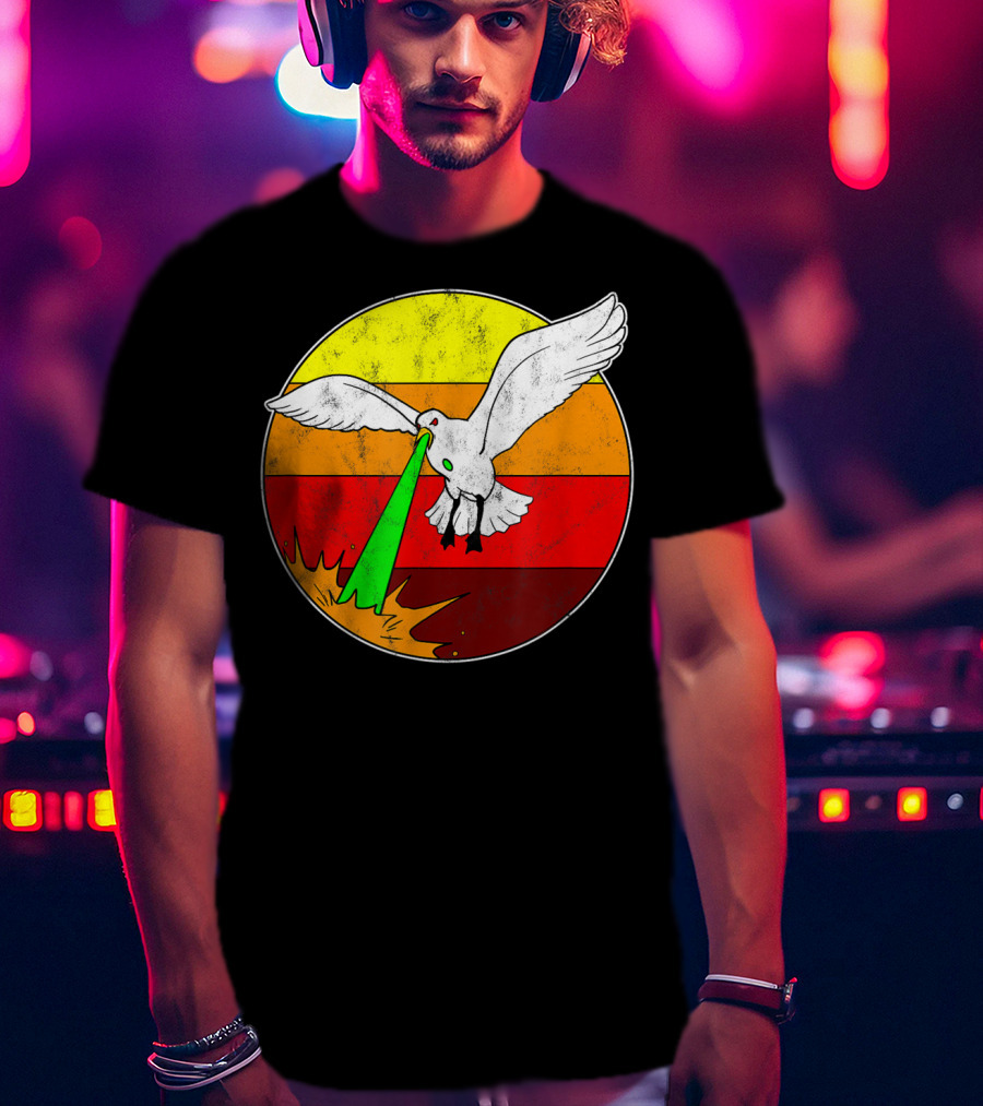 Laser Seagull Retro Sunset Funny Bird T-Shirt