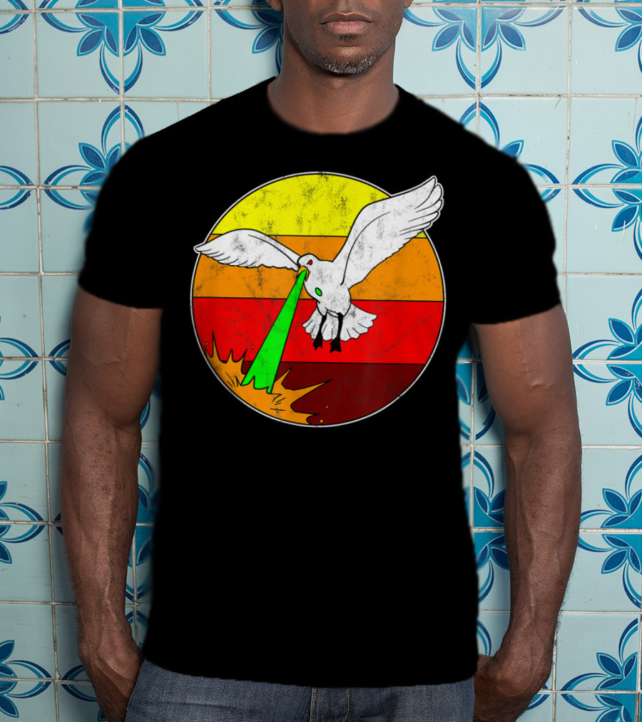 Laser Seagull Retro Sunset Funny Bird T-Shirt