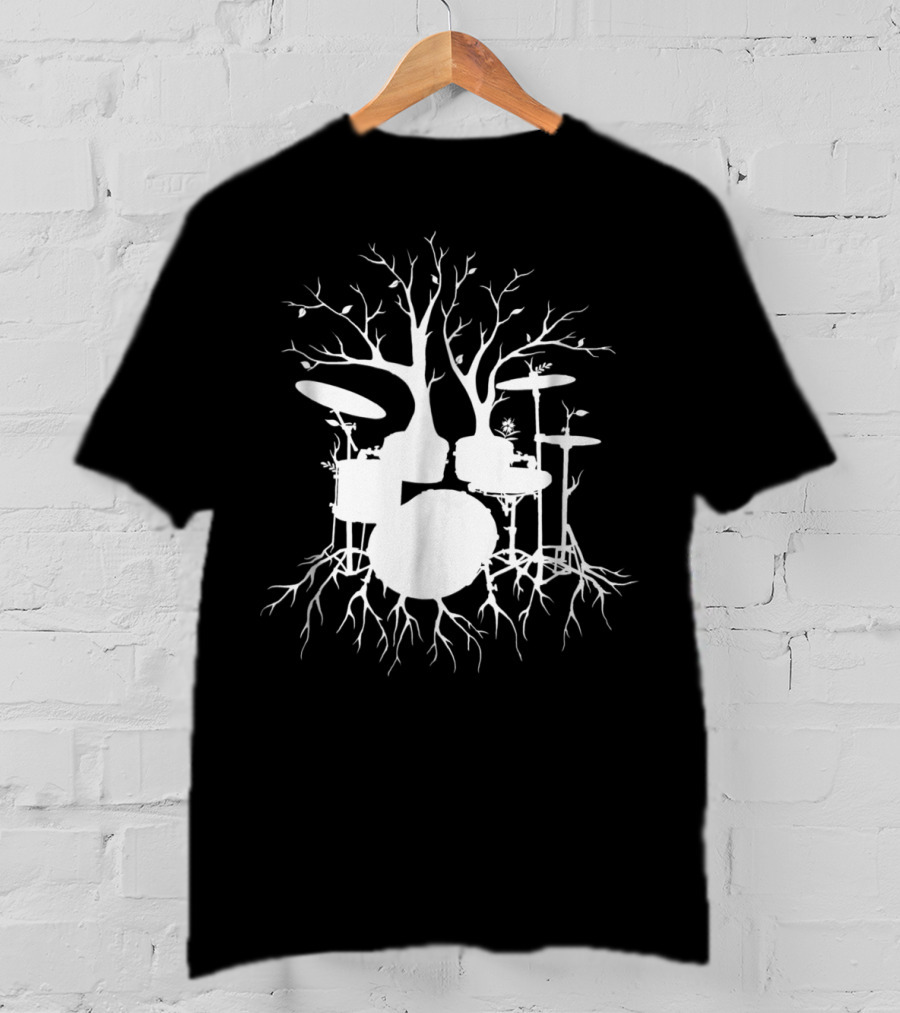 Live The Beat Drum Kit Tree Roots Drummer For Music T-Shirt