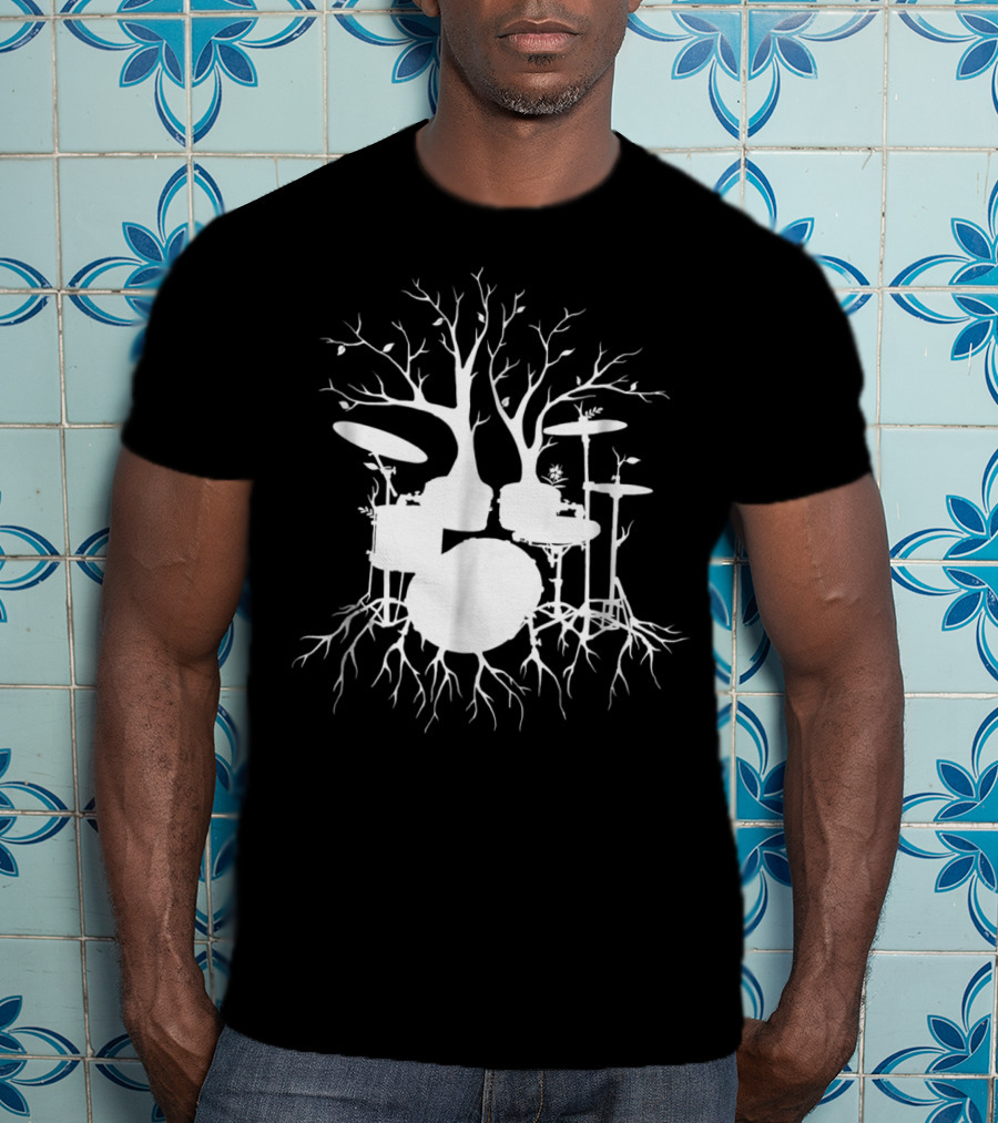 Live The Beat Drum Kit Tree Roots Drummer For Music T-Shirt
