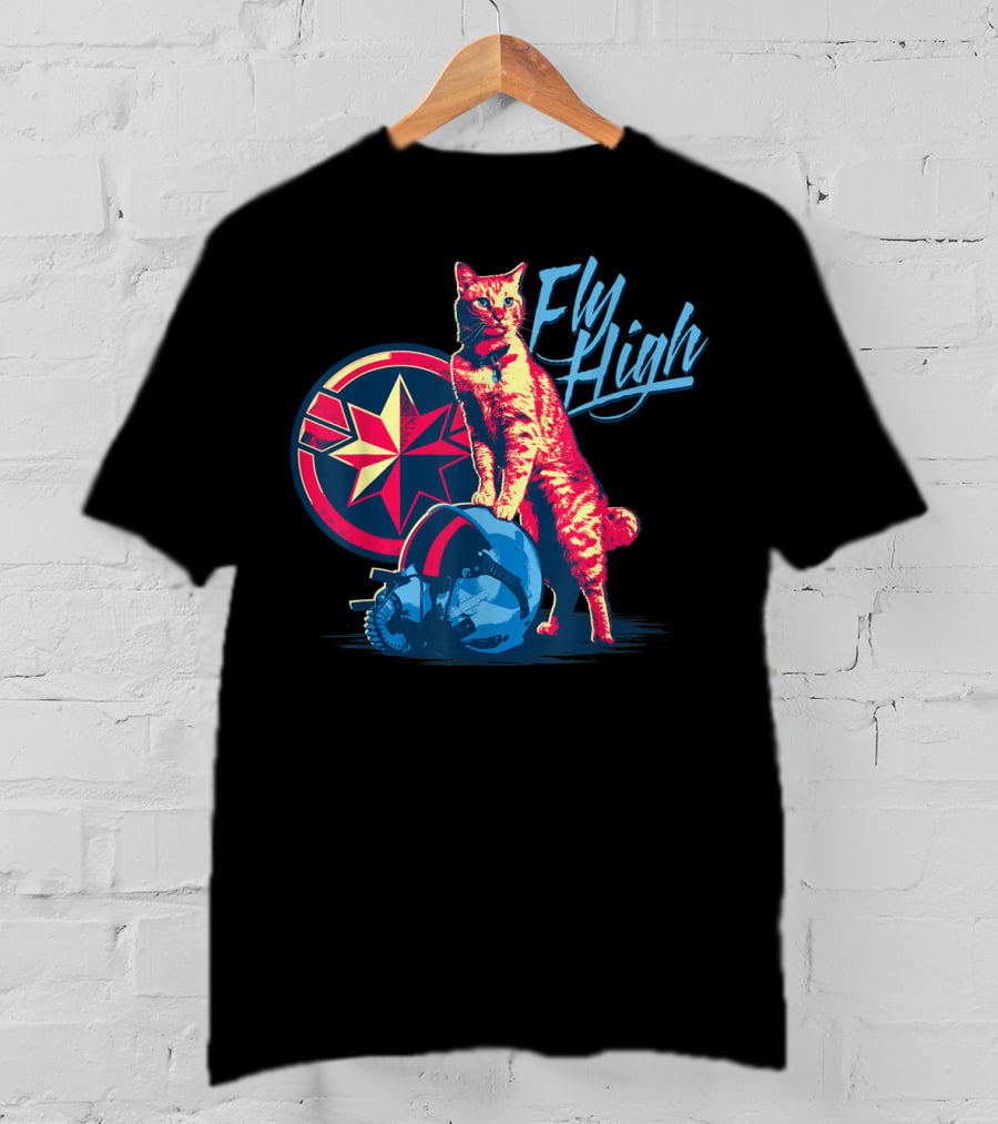 Captain Marvel Fly High Goose Cat Helmet Star T-Shirt