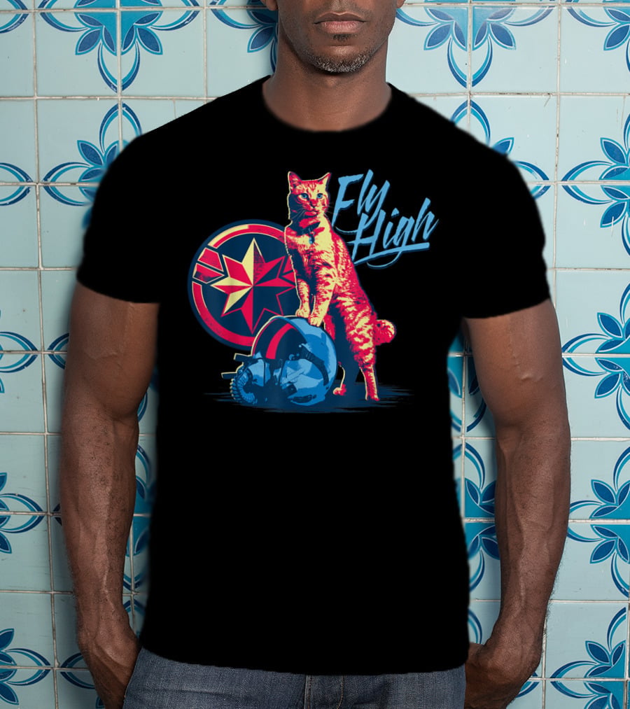 Captain Marvel Fly High Goose Cat Helmet Star T-Shirt